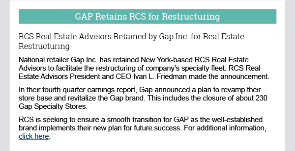 GAP Retains RCS for Restructuring